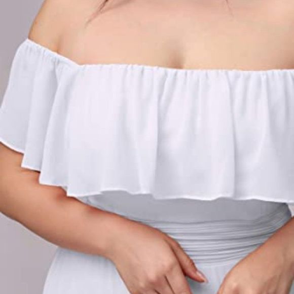 Ever-Pretty Women's Plus Size Off Shoulder Side Split Chiffon Maxi Dress - Picture 5 of 5